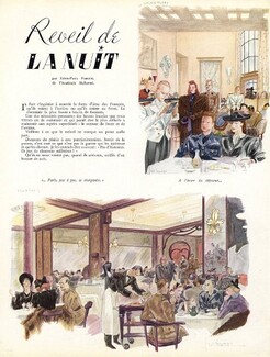 Réveil de la Nuit, 1940 - Georges Lepape Restaurants, Le Boeuf Sur Le Toit, Plaza, Maxim's, Sheherazade, Larue, Texte par Léon-Paul Fargue, 4 pages