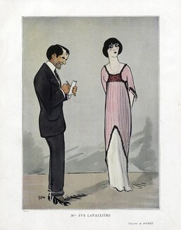SEM 1910 Mlle Eve Lavallière Caricature, Evening Gown by Paul Poiret