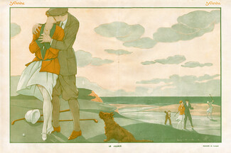 Fabius Lorenzi 1924 Le Jaloux, Jealous dog, lovers, golf