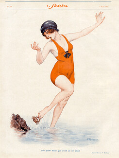 F. Rebour 1924 Bathing beauty pinched by a crab