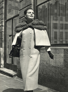 Balenciaga 1954 Shetland coat, Opossum fur, Amaryllis handbag