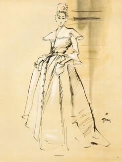 René Gruau 1945 Balenciaga, Evening Gown