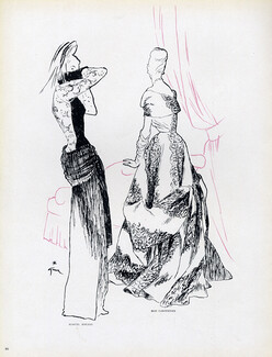 René Gruau 1946 Mad Carpentier & Marcel Rochas, Evening Gowns