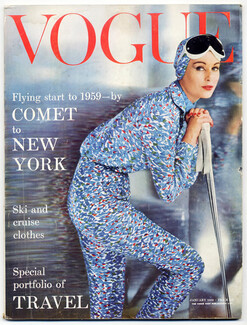 Vogue UK 1959 January, photo Eugene Vernier, ski and cruise clothes, Tony Armstrong Jones, 108 pages