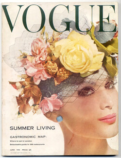 Vogue UK 1959 June, photo Irving Penn, The art of artifice by Cecil Beaton, Hairstyle, Tony Armstrong Jones, 150 pages