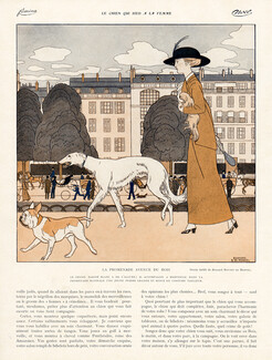 Bernard Boutet de Monvel 1912 Sighthound, Greyhound, French Bulldog, Pekingese Dog
