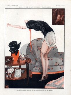 Georges Léonnec 1924 sexy looking girl, la mode des robes étroites