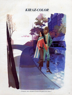 Edmond Kiraz 1971 The Lovers, Hippie fashion Style, les quais de la Seine à Paris