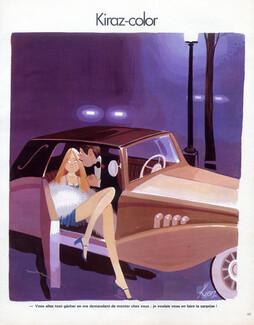 Edmond Kiraz 1975 lovers, car, Elegant Parisienne