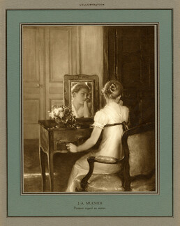 J.A. Muenier 1913 Premier Regard Au Miroir, Girl and Mirror