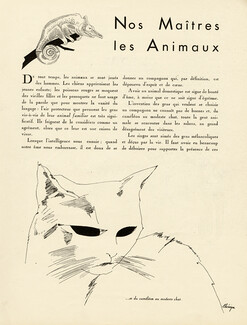 Nos Maîtres les Animaux, 1933 - Léon Bénigni Animals, cat, monkey, parrot, Text by André de Richaud, 4 pages