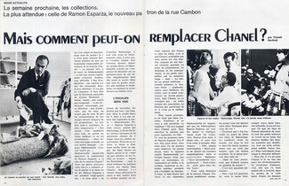 Mais comment peut-on remplacer Chanel ?, 1973 - Ramon Esparza, Nouveau Patron de la rue Cambon, Text by Claude Berthod, 4 pages
