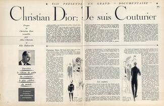 Christian Dior : Je suis Couturier, 1951 - Documentaire 25 pages, biography, career, Text by Christian Dior, Alice Chavane, Elie Rabourdin, 16 pages