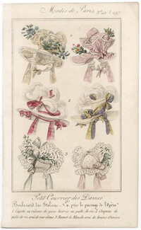 Petit Courrier des Dames 1827 N°497 Modes de Paris, Hats