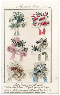 Petit Courrier des Dames 1827 N°489 Modes de Paris, Hats