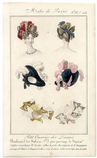 Petit Courrier des Dames 1827 N°454 Modes de Paris, Hats