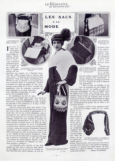 Jeanne Pierly (model) 1912 Handbag, crochet bag, embroidered and beaded bag, Photo Félix