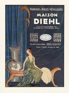 Maison Diehl (fabrique de perles métalliques) 1926 Art Deco, Pearls, Juan Jose, Pekingese Dog