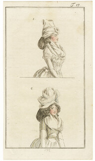 Journal des Luxus und der Moden 1792 n°19 Women's hats, Hand-colored engraving