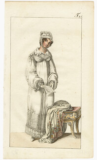 Journal des Luxus und der Moden c.1800 n°24, Night Dress Sleepwear, Furniture, Empire, Hand-colored engraving