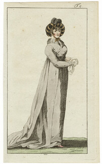 Journal des Luxus und der Moden 1804 n°2, Coat with hat autumn Empire, Hand-colored engraving