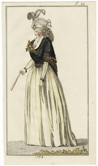 Journal des Luxus und der Moden 1793 n°20 Woman with flowers, Fan, Hand-colored engraving