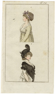Journal des Luxus und der Moden 1798 n°32 Women's hats, Hand-colored engraving