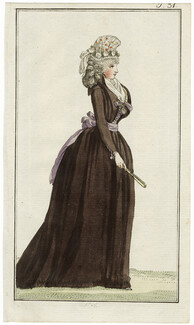 Journal des Luxus und der Moden 1799 n°31 Dark Brown Crinoline Gown, Corset, Pendant, Hand-colored engraving