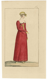 Journal des Luxus und der Moden circa 1800 n°23 Red Dress, Hand-colored engraving