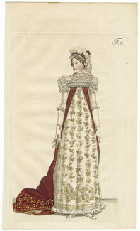 Journal des Luxus und der Moden circa 1800 n°6 Empire Dress, Hand-colored engraving