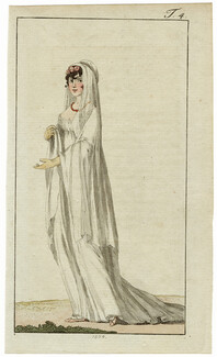 Journal des Luxus und der Moden 1804 n°4 Bride Empire style Wedding Dress, Hand-colored engraving