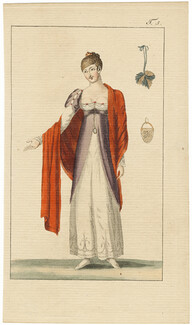 Journal des Luxus und der Moden circa 1800 n°5, Red Stole, Pendant, Hand-colored engraving