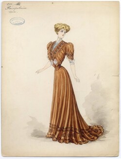 Doeuillet (Couture) 1901 Original Fashion Drawing "Paimpolaise", gouache. 18 Place Vendôme