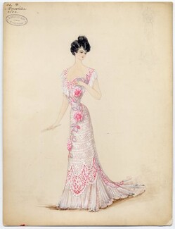 Doeuillet (Couture) 1900 Original Fashion Drawing "Marceline", gouache. 18 Place Vendôme