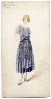 Doeuillet (Couture) 1916 Original Fashion Drawing "Armenonville", gouache. 24 Place Vendôme