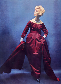 Christian Dior - Yves Saint-Laurent Octobre 1958, Brossin de Méré (Fabric), Photo William Klein, red satin, Evening Gown
