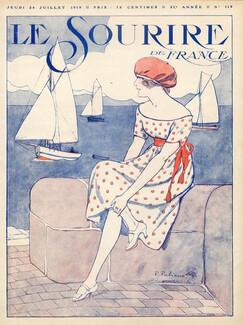 Fabien Fabiano 1919 Attractive Girl, Seashore, sailboats