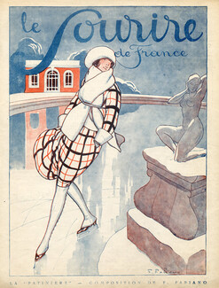 Fabien Fabiano 1919 "La Patineuse" Elegant Skater, Snow