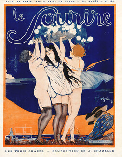 Albert Chazelle 1920 Les Trois Graces, The Three Graces, Sexy Looking Girls, Nude