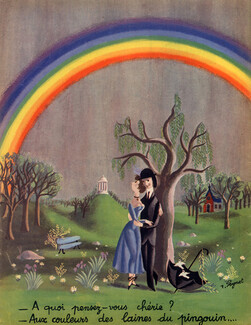Raymond Peynet 1949 "Arc en ciel" Lovers, Laines Du Pingouin, Rainbow