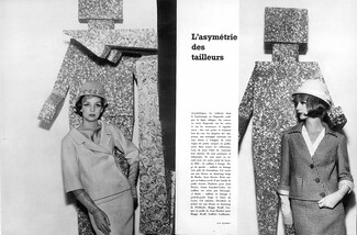 Guy Bourdin 1961 "L'Asymétrie des tailleurs" Jean Dessès, Maggy Rouff, Guy Laroche, Lesur, René Véron, 3 pages