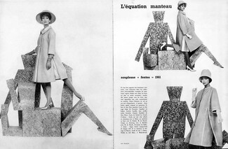 Guy Bourdin 1961 "L'Equation Manteaux" Lanvin Castillo, Madeleine De Rauch, Heim, Balmain, Patou, Griffe 5 pages illustrées, 5 pages