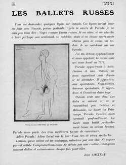 Les Ballets Russes, 1921 - Pablo Picasso Parade, Russian Ballet, Texte par Jean Cocteau