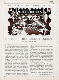 Le Retour des Ballets Suédois, 1921 - Rolf de Maré, Théâtre des Champs-Elysées, Text by Robert Brunelles, 2 pages