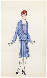 Original Fashion Drawing 1925 Flapper fashion style ''The Garçonne'' Art Deco