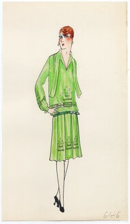 Original Fashion Drawing 1925 Flapper fashion style ''The Garçonne'' Art Deco
