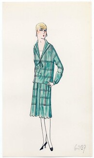 Original Fashion Drawing 1925 Flapper fashion style ''The Garçonne'' Art Deco