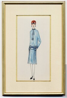 Original Fashion Drawing 1925 Flapper fashion style ''The Garçonne'' Art Deco Framed