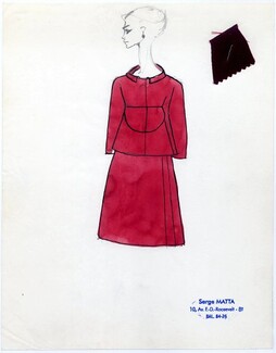 Serge Matta 1960 Fashion House Paris, Original Fashion Drawing N°34