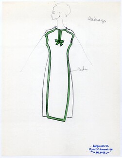 Serge Matta 1960 Fashion House Paris, Original Fashion Drawing N°44